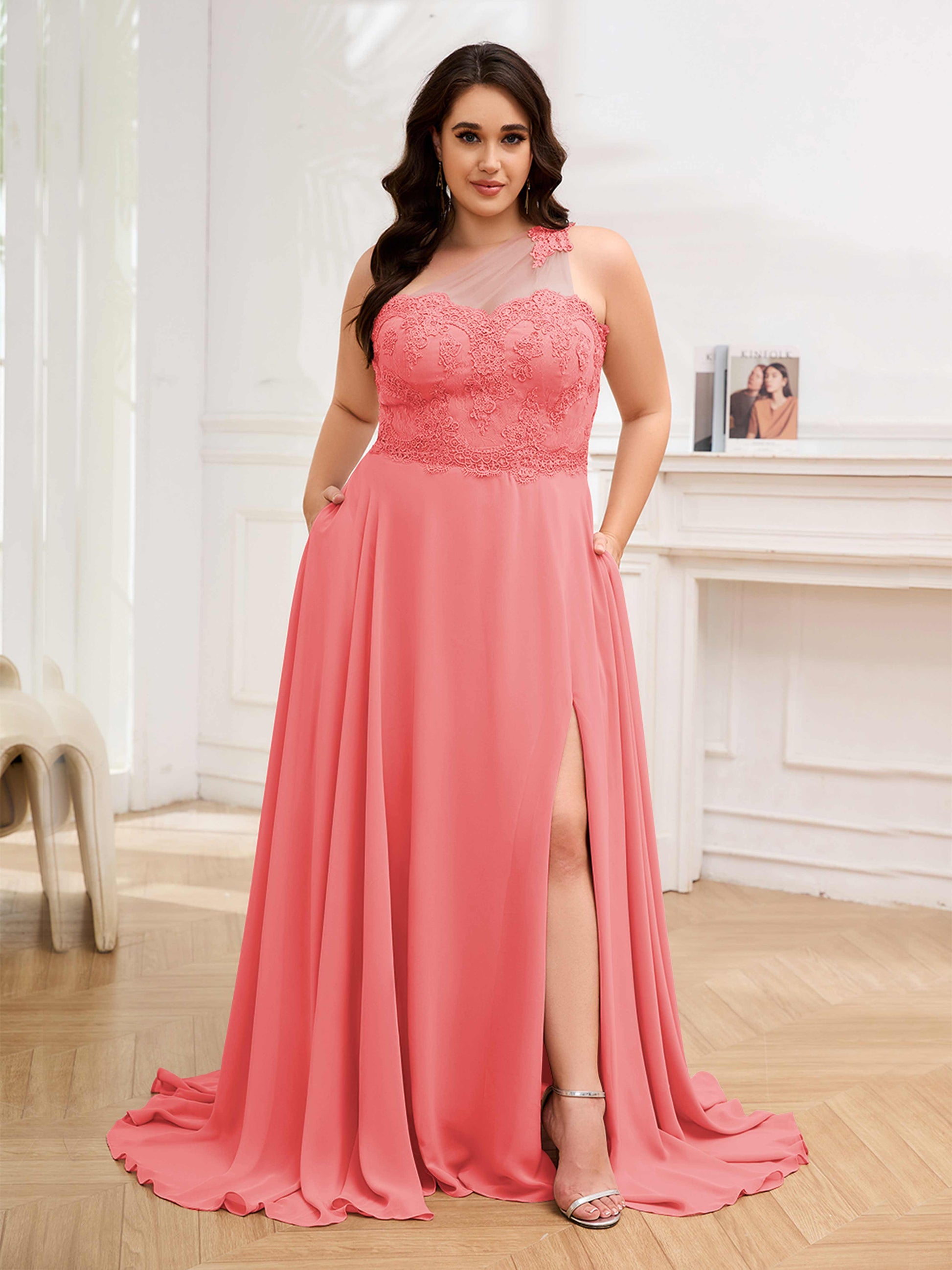 Trendy One Shoulder Sweep Train Chiffon Plus Size Bridesmaid Dresses W mollyevers.com Trendy One Shoulder Sweep Train Chiffon Plus Size Bridesmaid Dresses W mollyevers.com