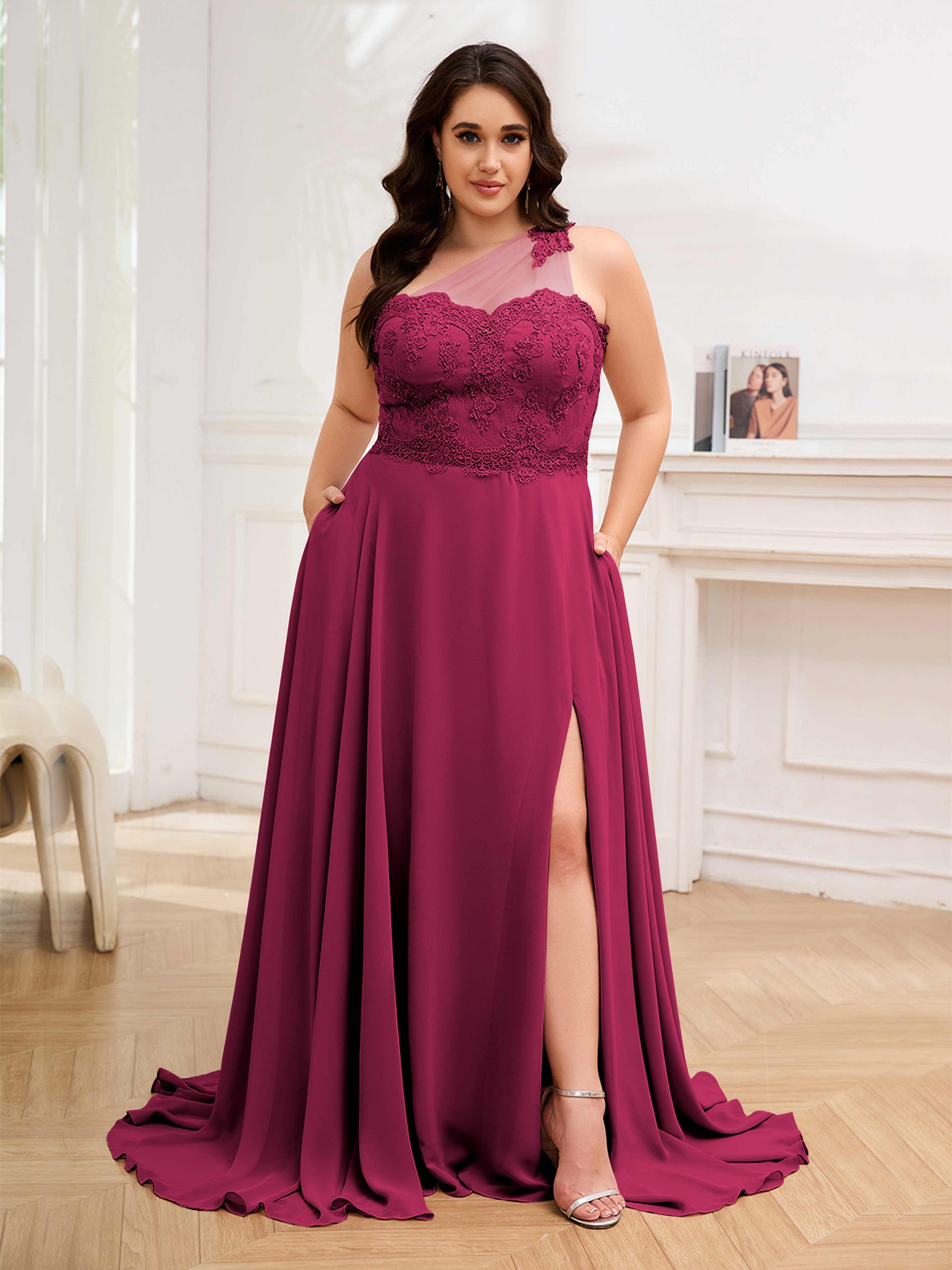 Trendy One Shoulder Sweep Train Chiffon Plus Size Bridesmaid Dresses W mollyevers.com Trendy One Shoulder Sweep Train Chiffon Plus Size Bridesmaid Dresses W mollyevers.com