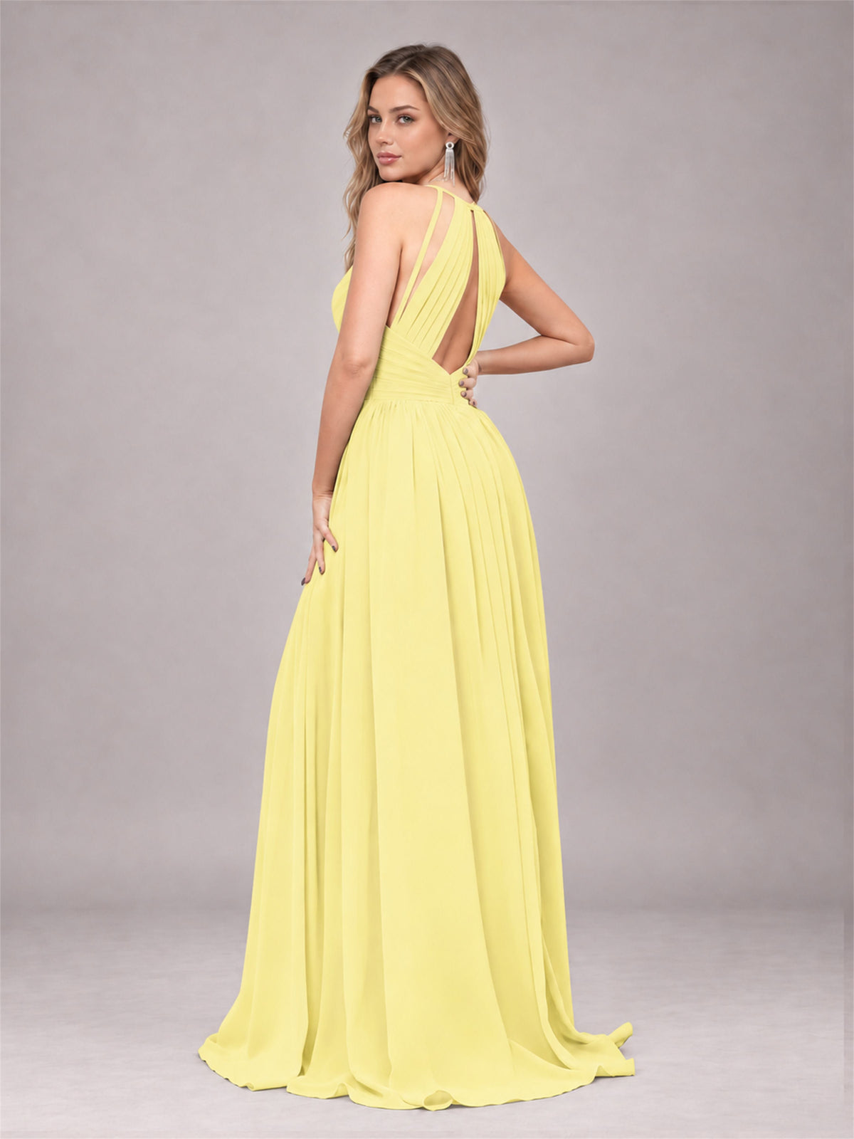 Daffodil Trendy V-Neck Spaghetti Straps Long Chiffon Bridesmaid Dress