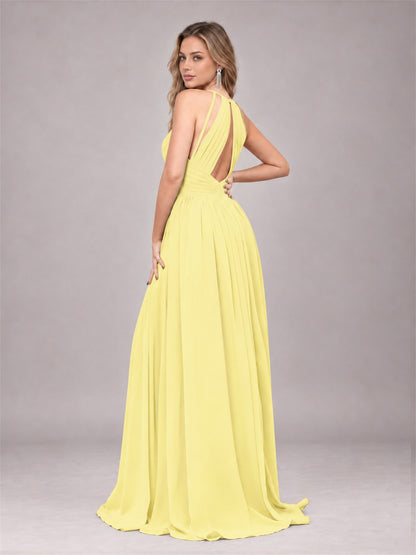 Daffodil Trendy V-Neck Spaghetti Straps Long Chiffon Bridesmaid Dress