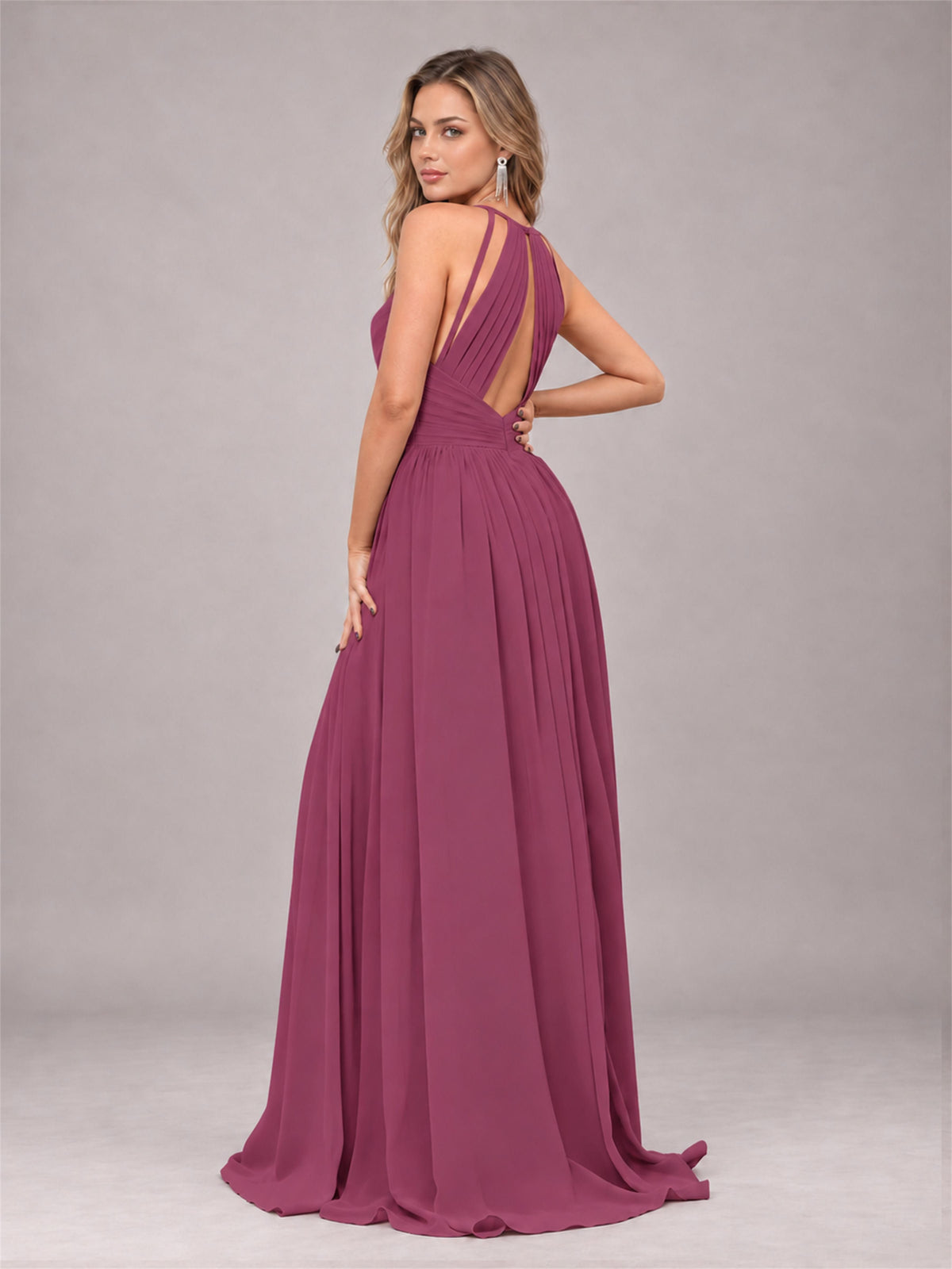 Desert Rose Trendy V-Neck Spaghetti Straps Long Chiffon Bridesmaid Dress