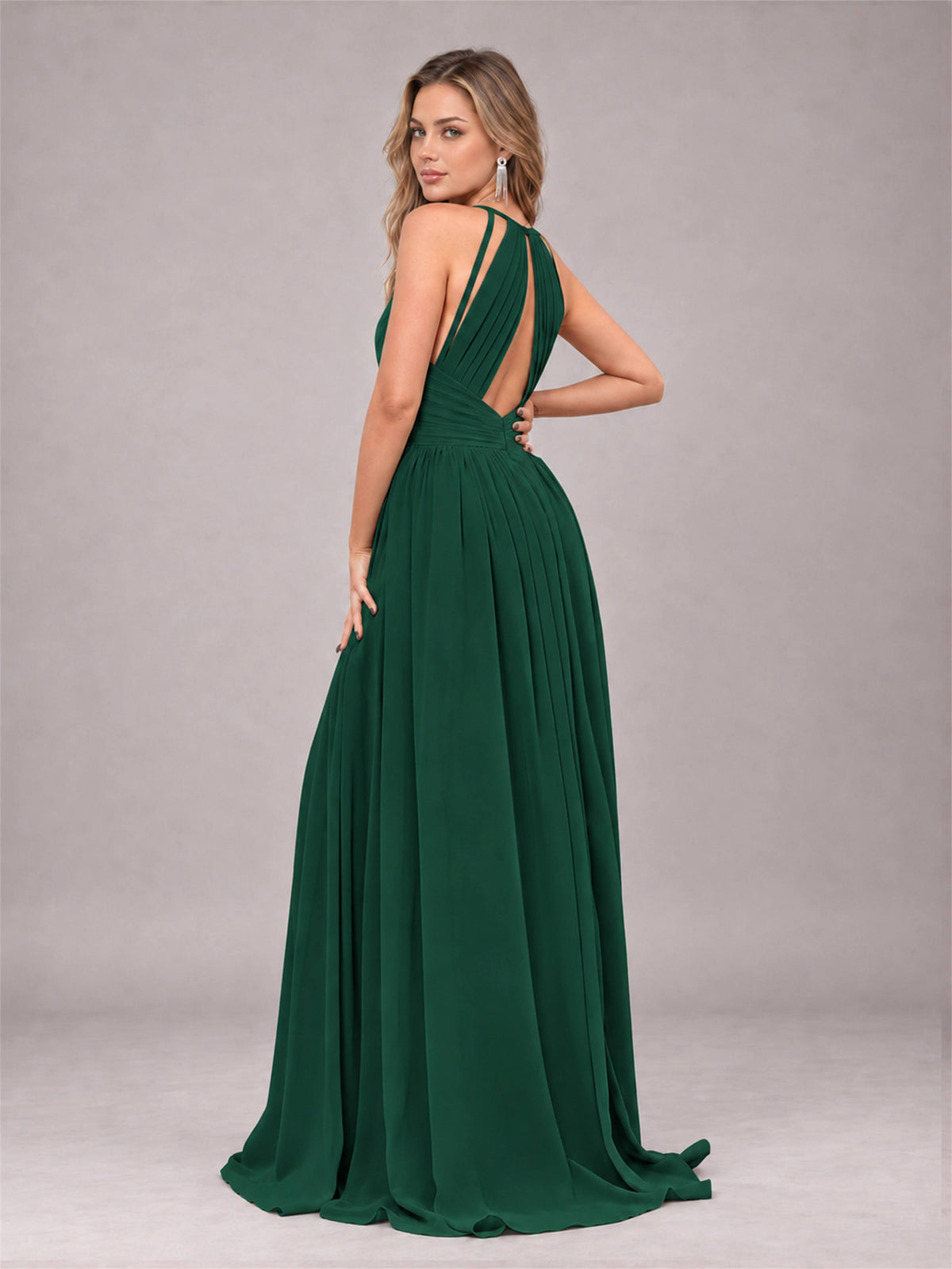 Emerald Green Trendy V-Neck Spaghetti Straps Long Chiffon Bridesmaid Dress