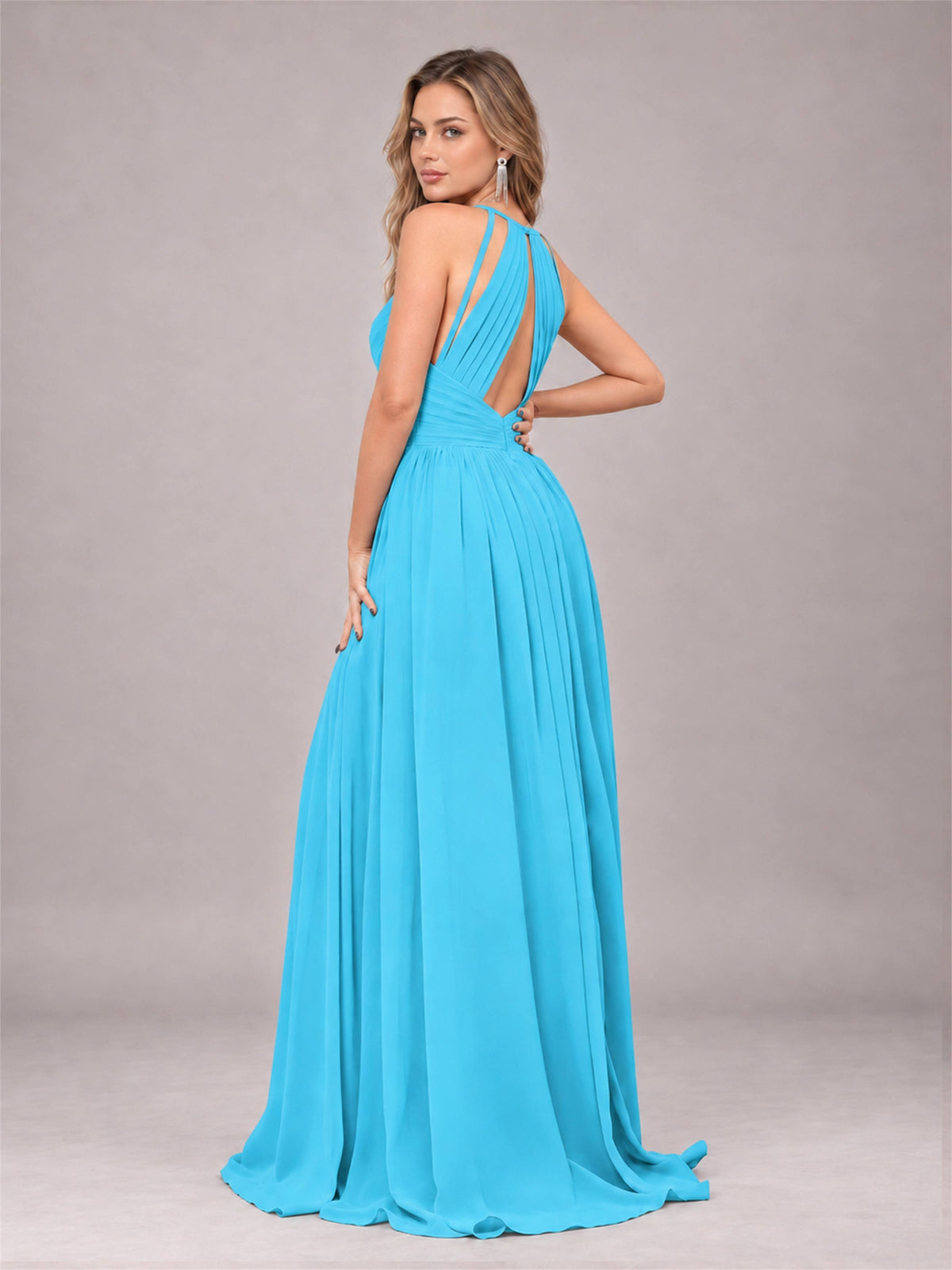 Pool Trendy V-Neck Spaghetti Straps Long Chiffon Bridesmaid Dress