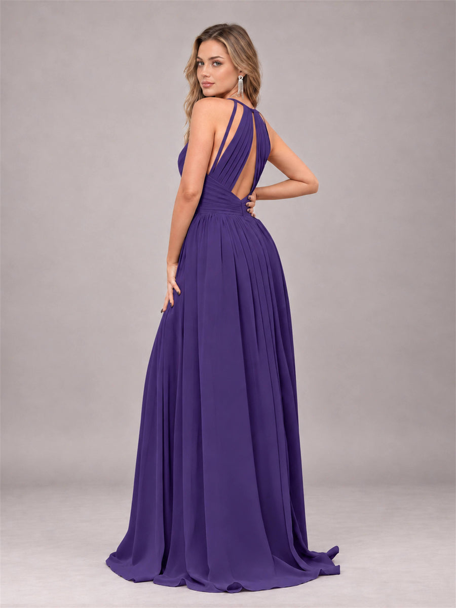 Regency Trendy V-Neck Spaghetti Straps Long Chiffon Bridesmaid Dress