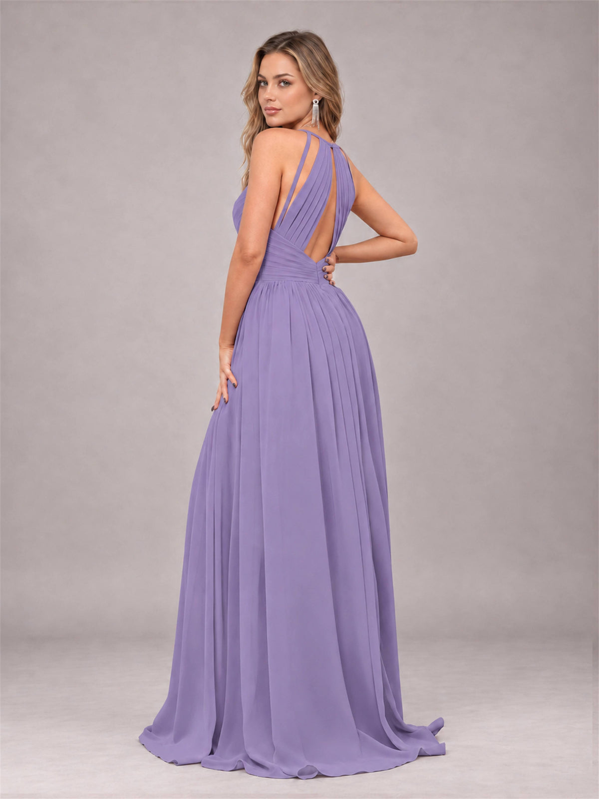 Tahiti Trendy V-Neck Spaghetti Straps Long Chiffon Bridesmaid Dress