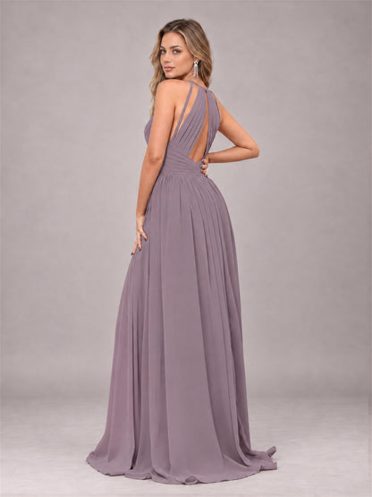 Wisteria Trendy V-Neck Spaghetti Straps Long Chiffon Bridesmaid Dress