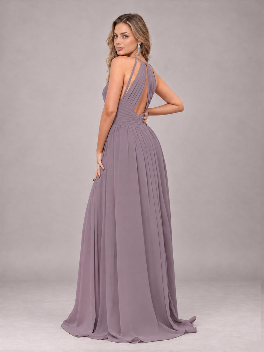 Wisteria Trendy V-Neck Spaghetti Straps Long Chiffon Bridesmaid Dress