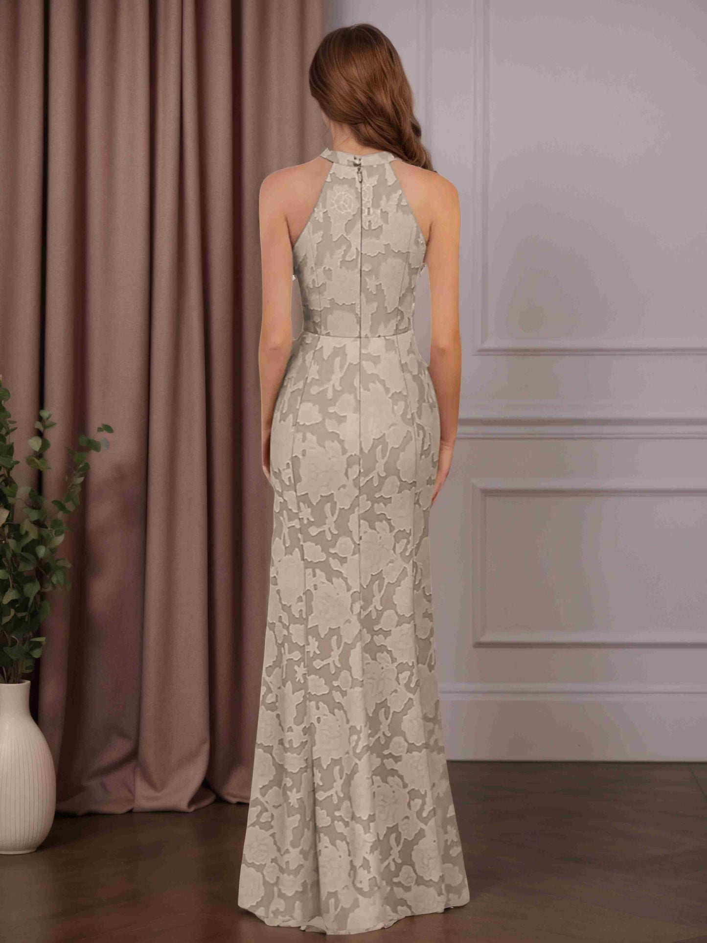 Trumpet/Mermaid Halter Neck Sleeveless Floor-Length Mother of the Brid –