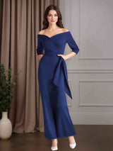 Trumpet/Mermaid Off-The-Shoulder 3/4 Length Sleeves Floor-Length Mother of the Bride Dresses with Ruffles