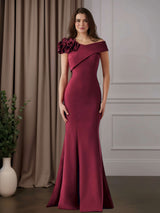 Trumpet/Mermaid Off-The-Shoulder Short Sleeves Floor-Length Mother of the Bride Dresses with 3D Floral Flowers