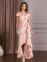 Trumpet/Mermaid Off-The-Shoulder Sleeveless Asymmetrical Mother of the Bride Dresses with Ruched & Beaded
