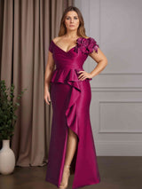 Trumpet/Mermaid Off-the-Shoulder Sleeveless Floor-Length Plus Size Mother of the Bride Dresses with Ruffles & 3D Flowers