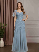 Trumpet/Mermaid Sweetheart Neck Short Sleeves Floor-Length Mother of the Bride Dresses with Sequins