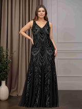 Trumpet/Mermaid V-Neck Sleeveless Floor-Length Plus Size Mother of the Bride Dresses with Sequins