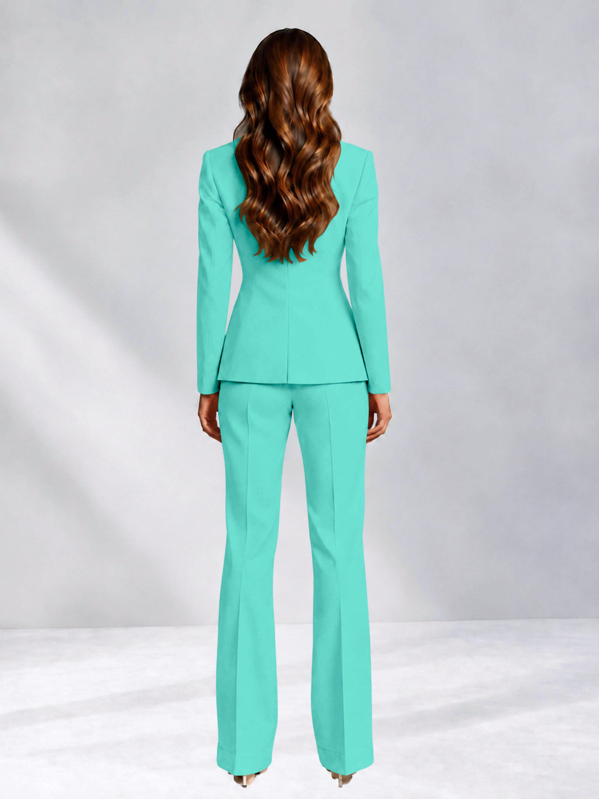 Turquoise 2 Pieces Slim Fit One Button Women's Suits for Commuting