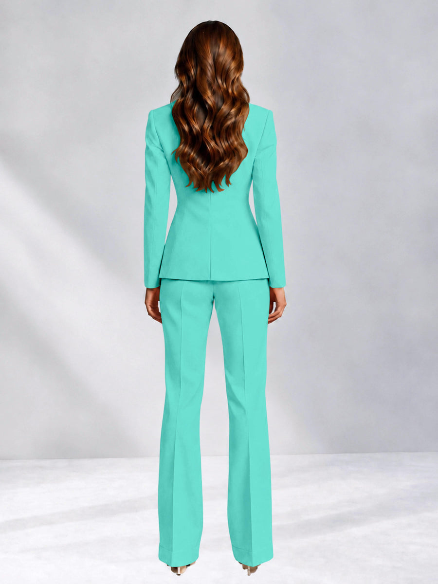 Turquoise 2 Pieces Slim Fit One Button Women's Suits for Commuting