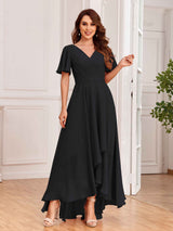 Upscale Ruffles Sleeves Lace Up Back Chiffon Bridesmaid Dresses
