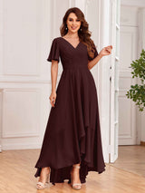 Upscale Ruffles Sleeves Lace Up Back Chiffon Bridesmaid Dresses