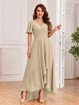 Upscale Ruffles Sleeves Lace Up Back Chiffon Bridesmaid Dresses