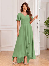 Upscale Ruffles Sleeves Lace Up Back Chiffon Bridesmaid Dresses