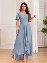 Upscale Ruffles Sleeves Lace Up Back Chiffon Bridesmaid Dresses