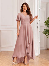 Upscale Ruffles Sleeves Lace Up Back Chiffon Bridesmaid Dresses