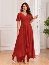 Upscale Ruffles Sleeves Lace Up Back Chiffon Bridesmaid Dresses