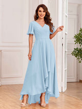 Upscale Ruffles Sleeves Lace Up Back Chiffon Bridesmaid Dresses