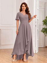 Upscale Ruffles Sleeves Lace Up Back Chiffon Bridesmaid Dresses