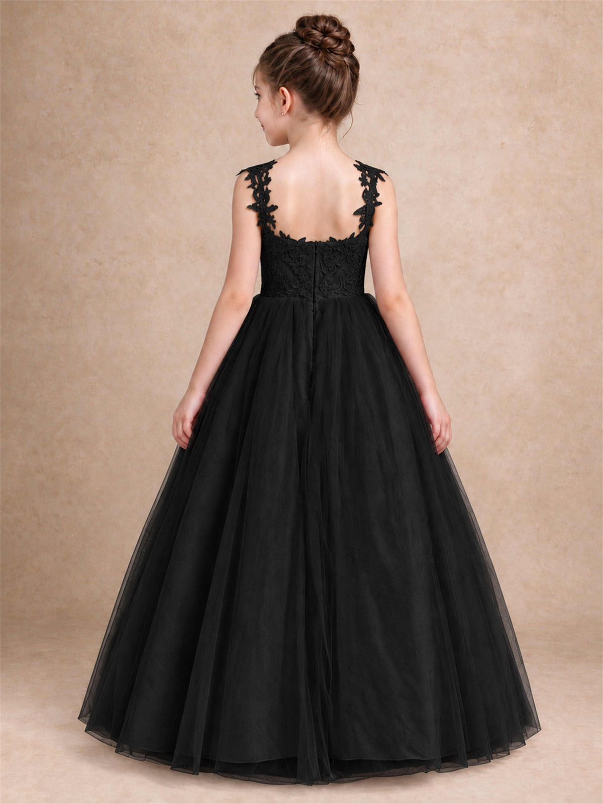 V Neck Lace Applique Sleeveless Tulle Floor Length Formal Gown for Wedding First Communion