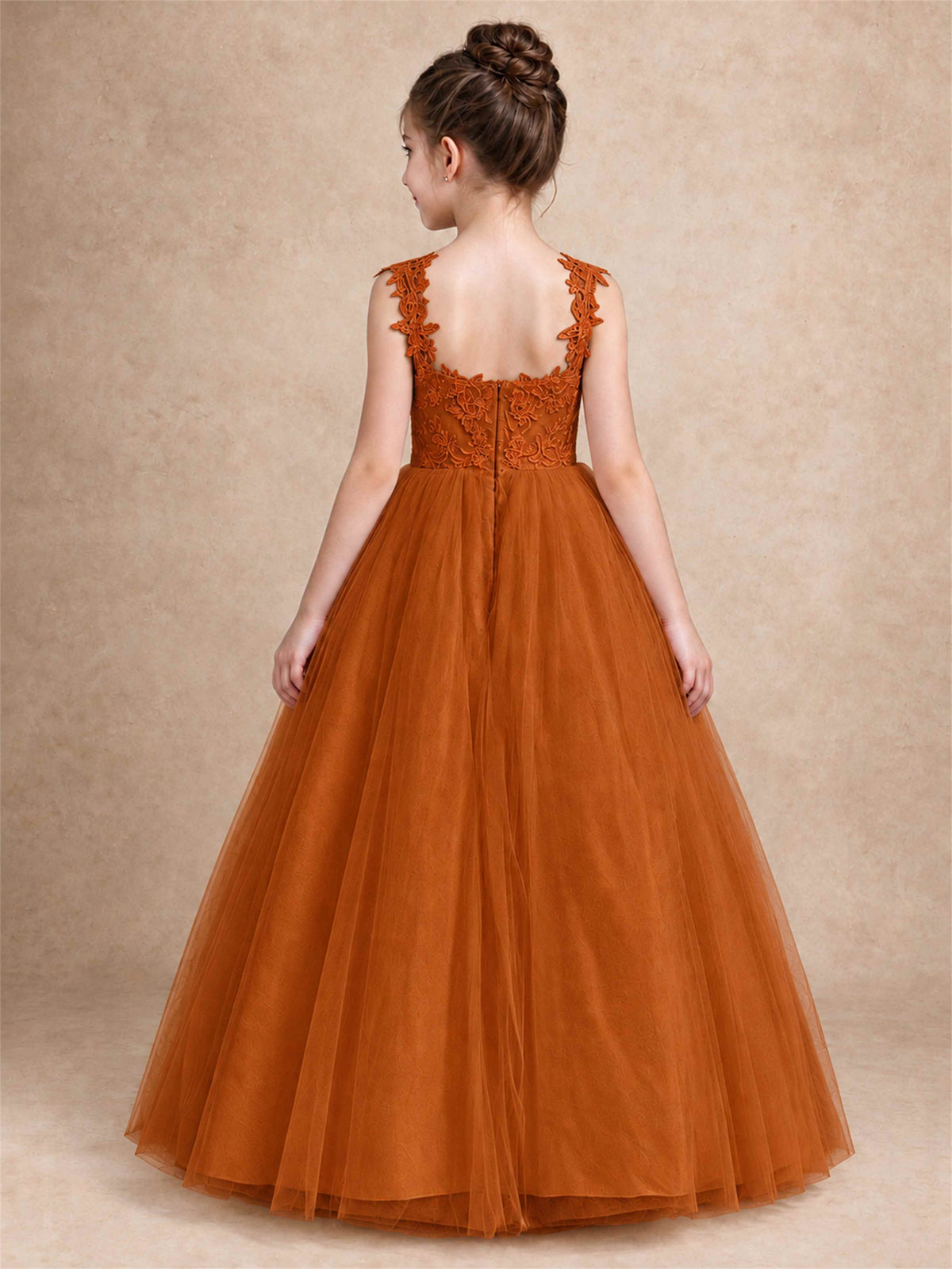 V Neck Lace Applique Sleeveless Tulle Floor Length Formal Gown for Wedding First Communion