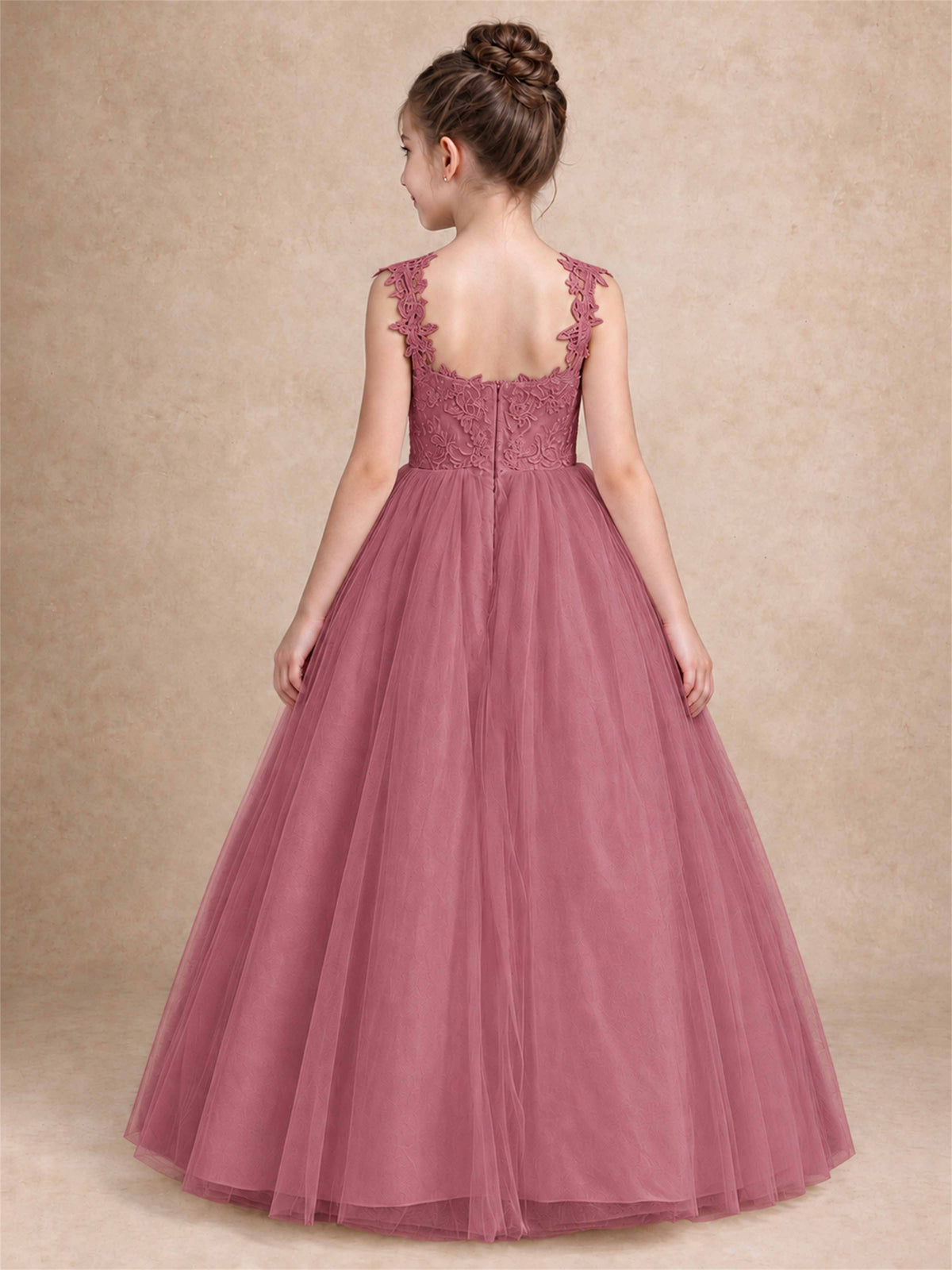 V Neck Lace Applique Sleeveless Tulle Floor Length Formal Gown for Wedding First Communion