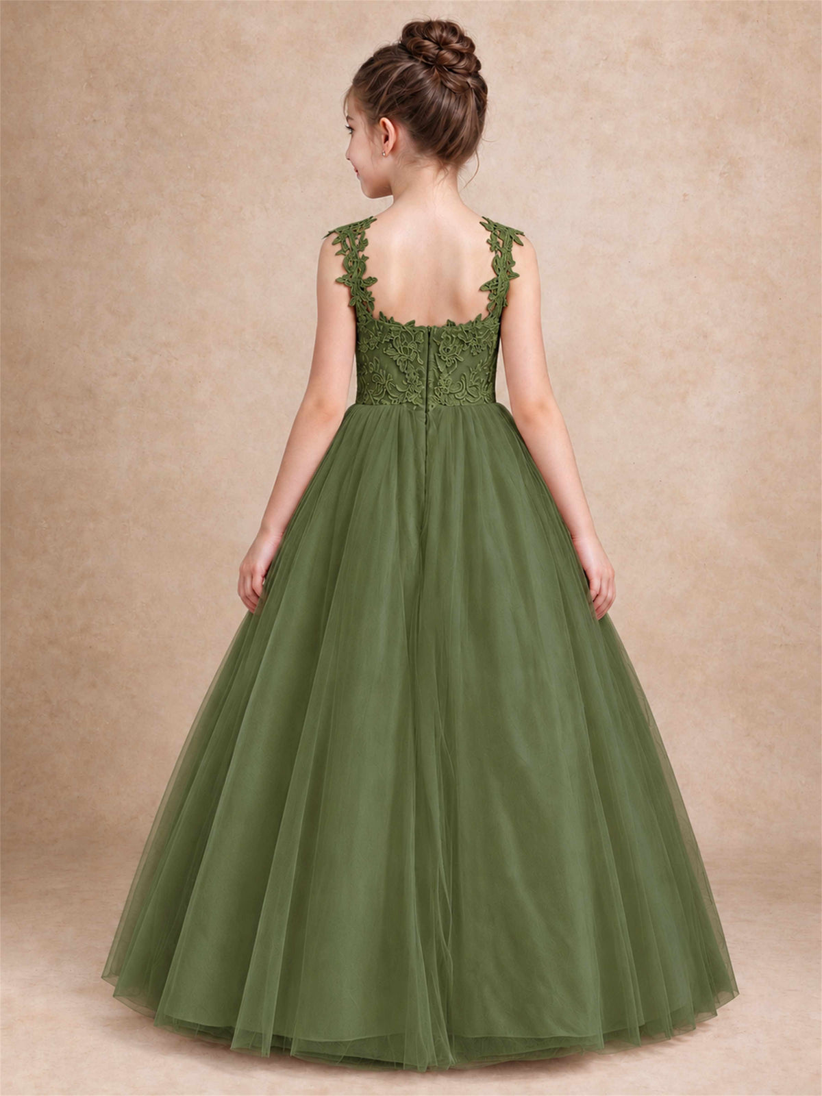 V Neck Lace Applique Sleeveless Tulle Floor Length Formal Gown for Wedding First Communion