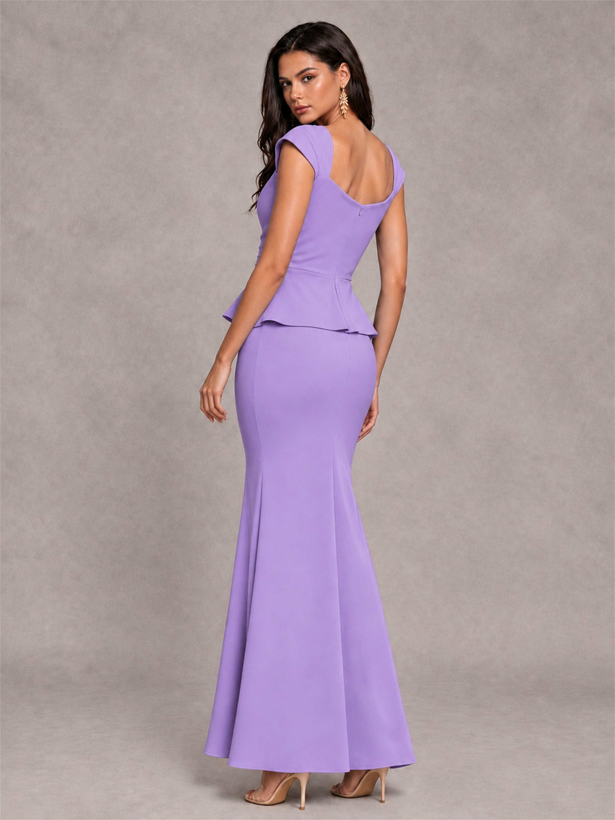 V-Neck Mermaid Satin Ruched Cap Sleeve Pleated Evening Dress