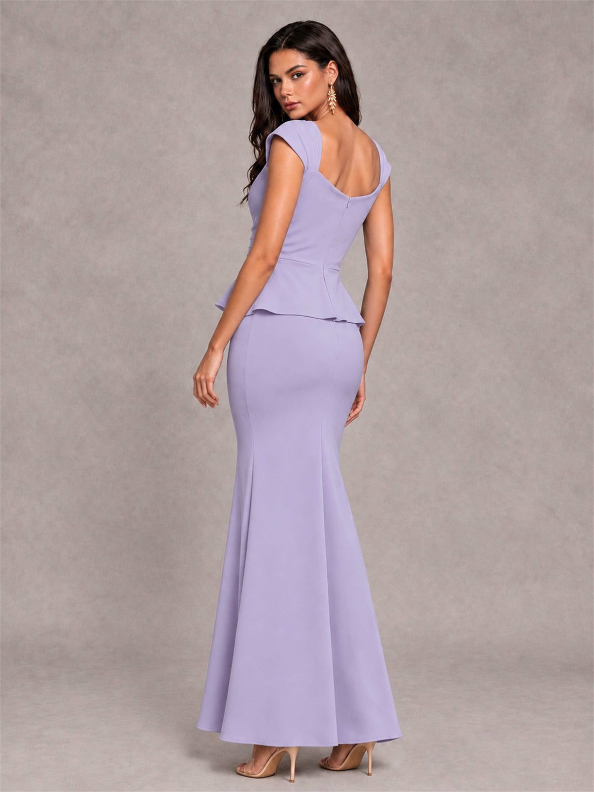 V-Neck Mermaid Satin Ruched Cap Sleeve Pleated Evening Dress
