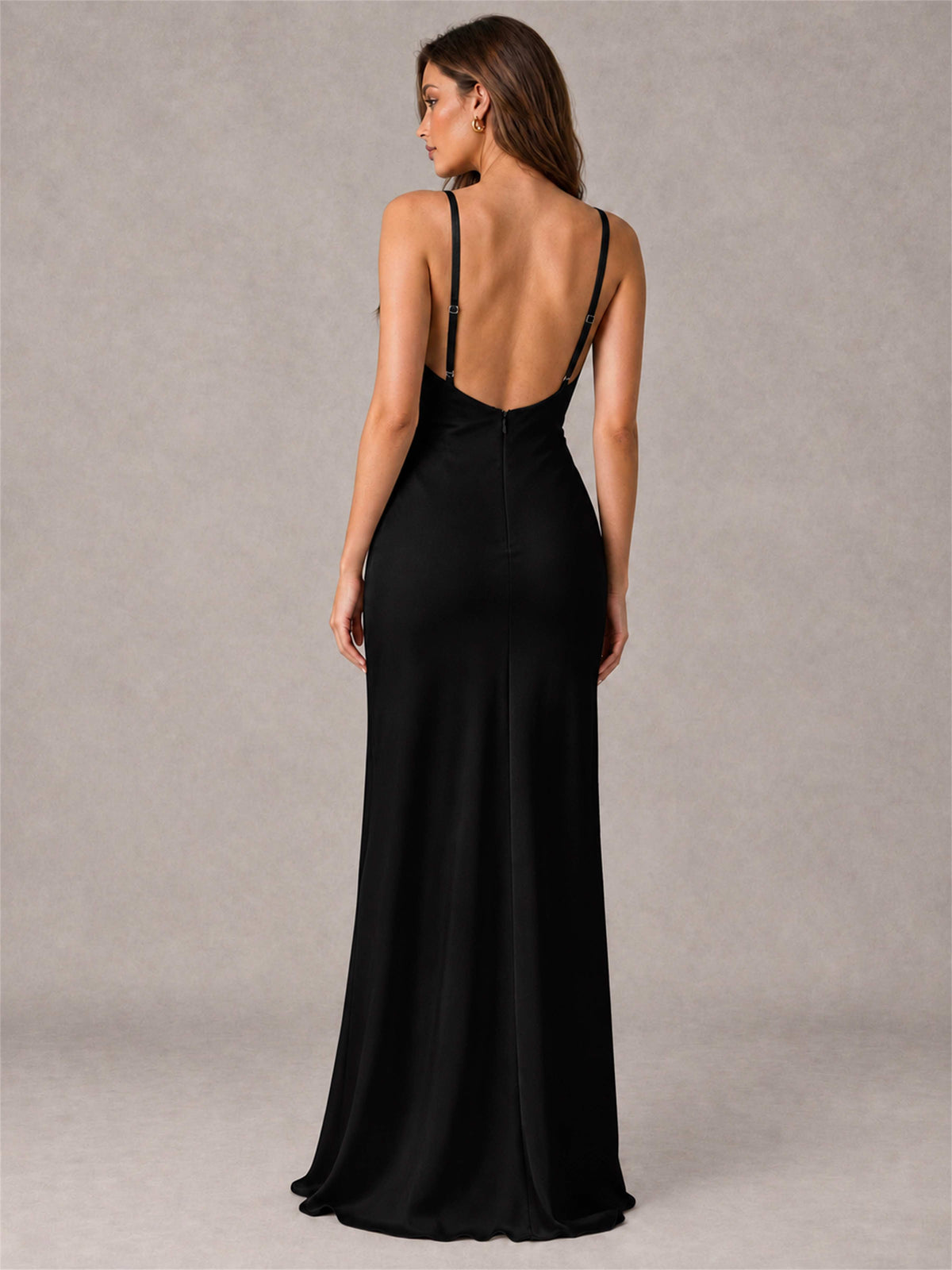 V-Neck Mermaid Satin Spaghetti Straps Floor-Length Wedding Guest Dress with Cape