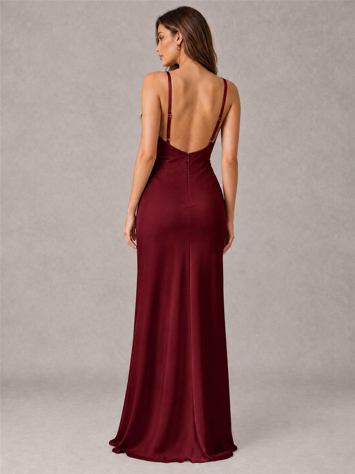V-Neck Mermaid Satin Spaghetti Straps Floor-Length Wedding Guest Dress with Cape