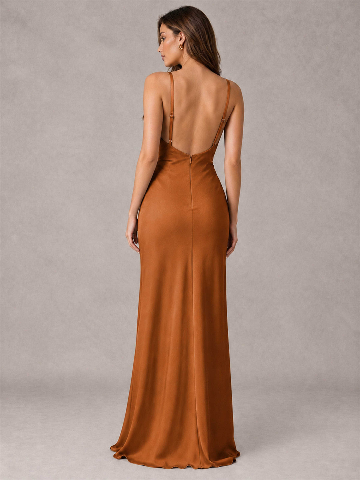 V-Neck Mermaid Satin Spaghetti Straps Floor-Length Wedding Guest Dress with Cape
