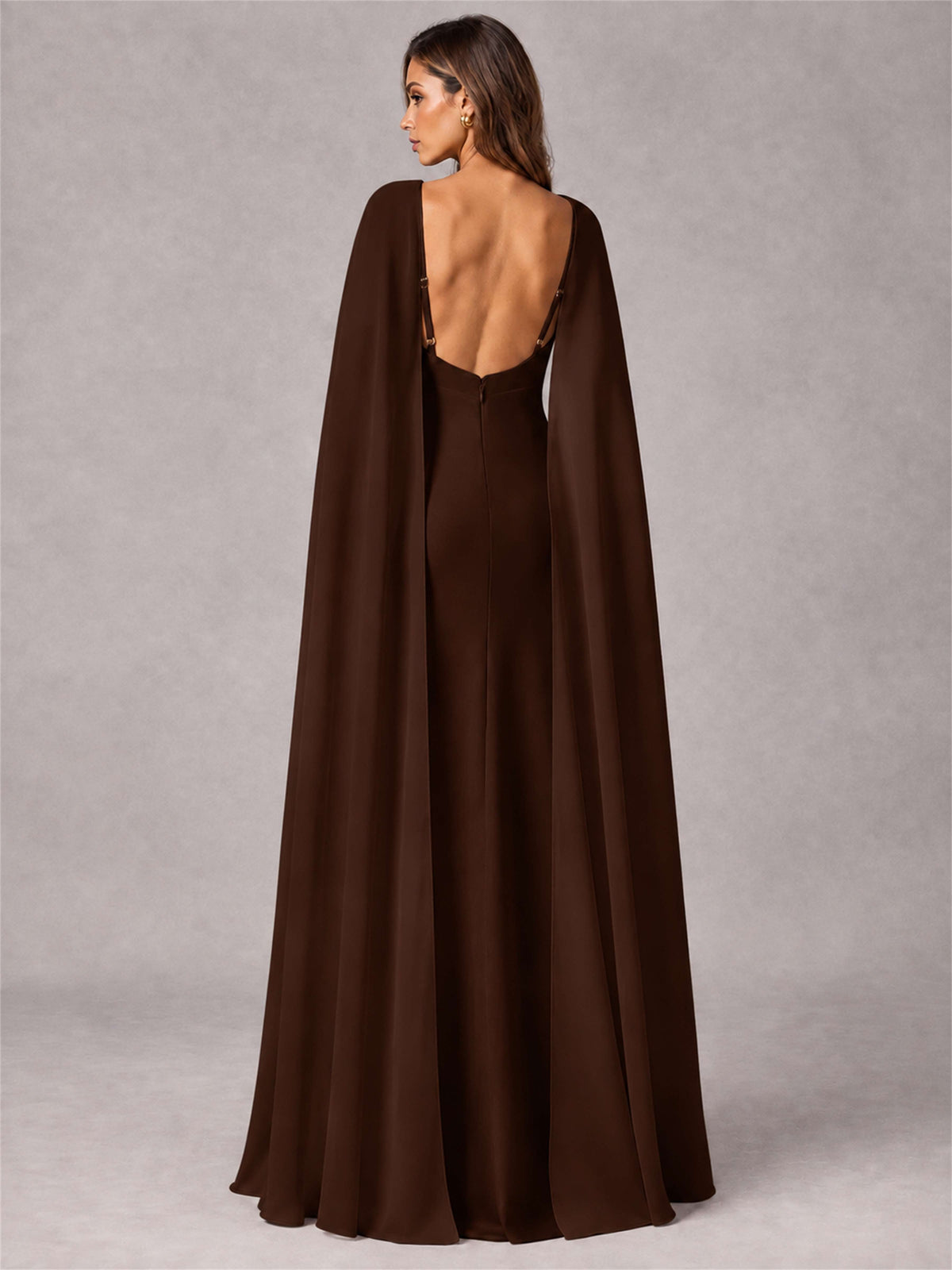 V-Neck Mermaid Satin Spaghetti Straps Floor-Length Wedding Guest Dress with Cape