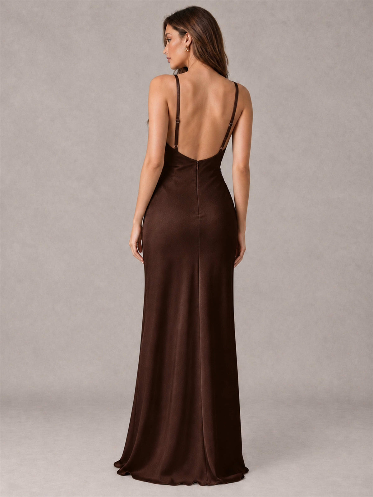 V-Neck Mermaid Satin Spaghetti Straps Floor-Length Wedding Guest Dress with Cape