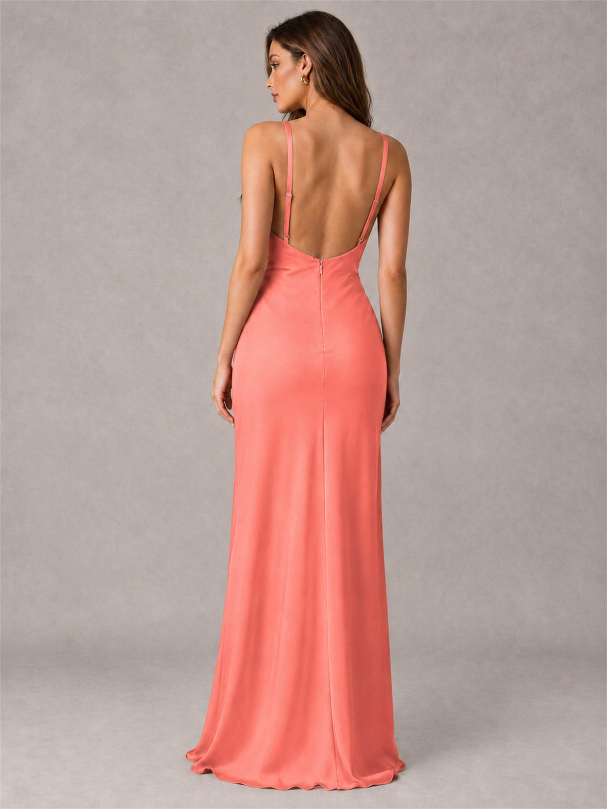 V-Neck Mermaid Satin Spaghetti Straps Floor-Length Wedding Guest Dress with Cape