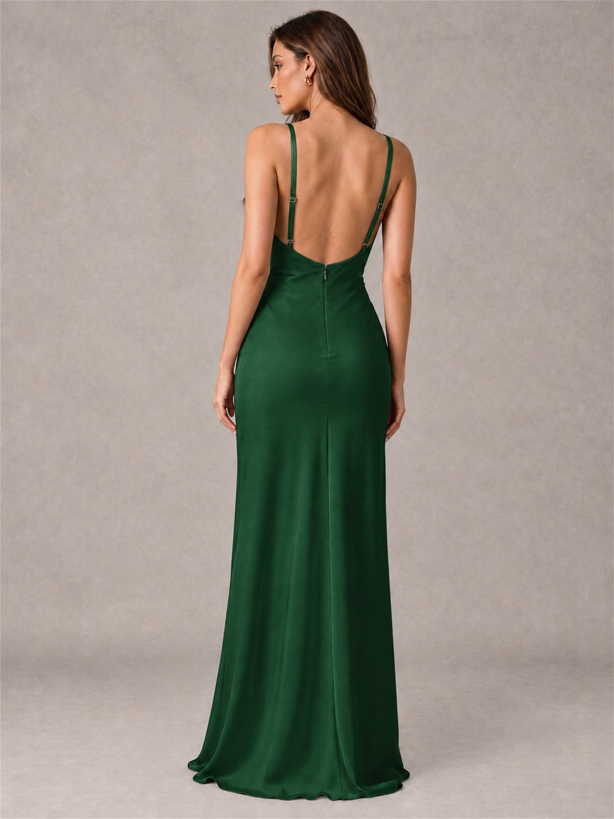 V-Neck Mermaid Satin Spaghetti Straps Floor-Length Wedding Guest Dress with Cape