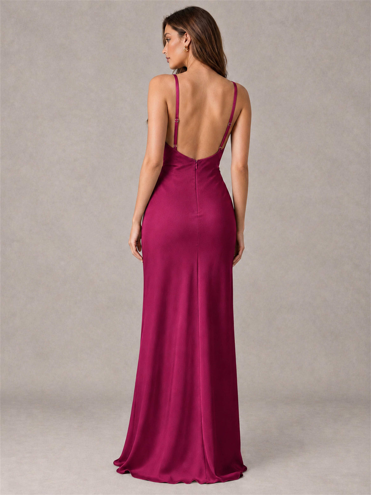 V-Neck Mermaid Satin Spaghetti Straps Floor-Length Wedding Guest Dress with Cape