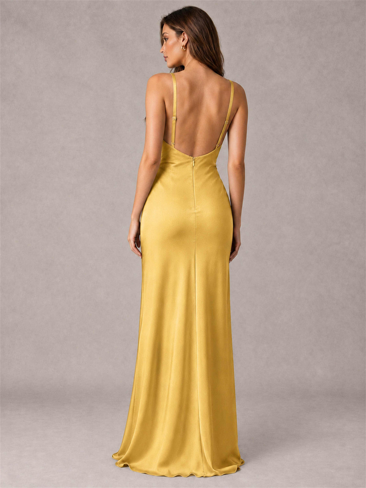 V-Neck Mermaid Satin Spaghetti Straps Floor-Length Wedding Guest Dress with Cape