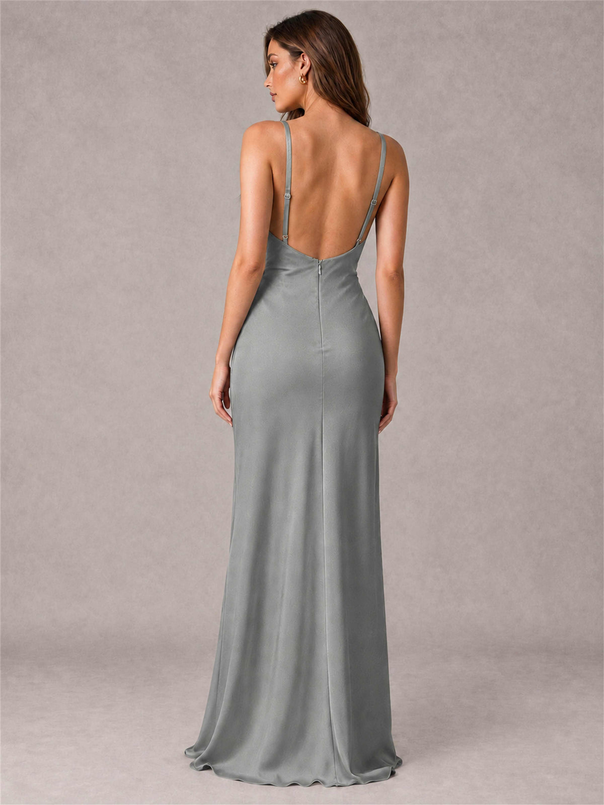 V-Neck Mermaid Satin Spaghetti Straps Floor-Length Wedding Guest Dress with Cape
