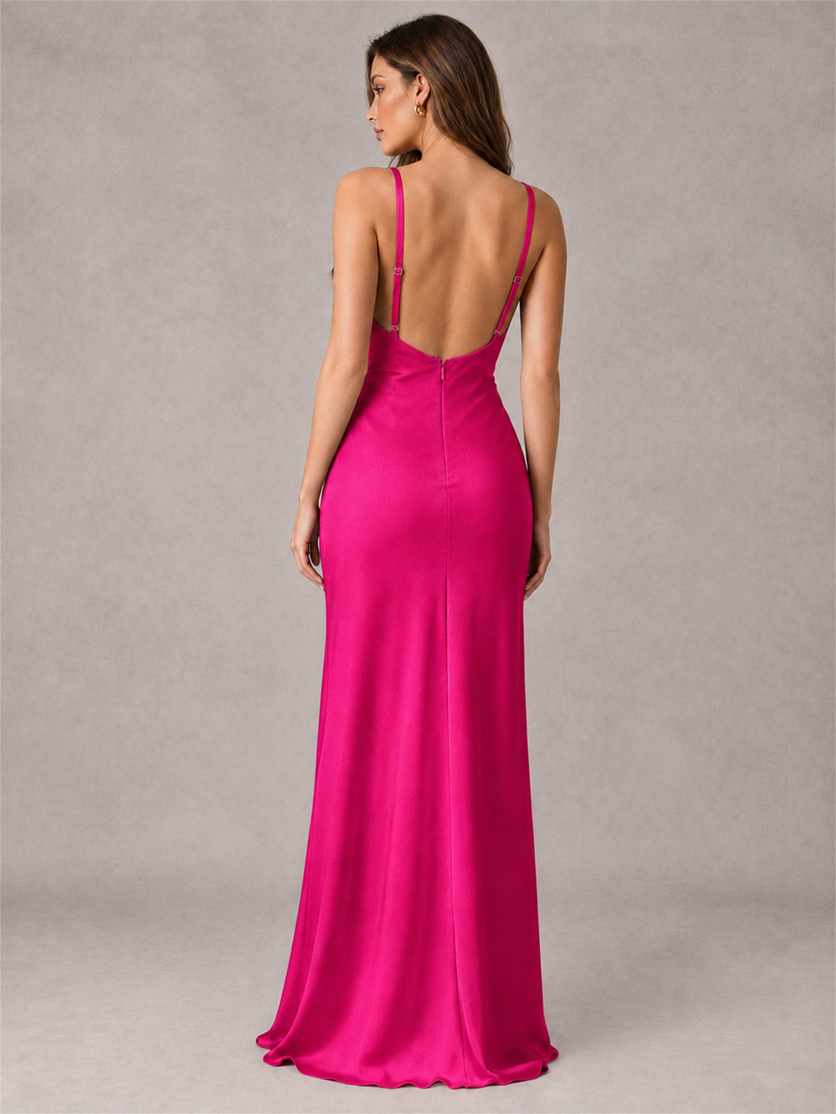 V-Neck Mermaid Satin Spaghetti Straps Floor-Length Wedding Guest Dress with Cape