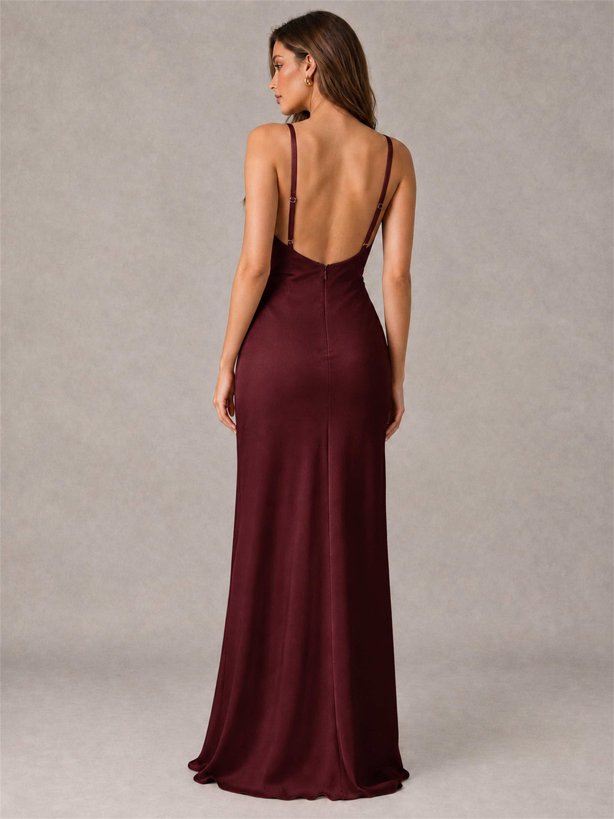V-Neck Mermaid Satin Spaghetti Straps Floor-Length Wedding Guest Dress with Cape
