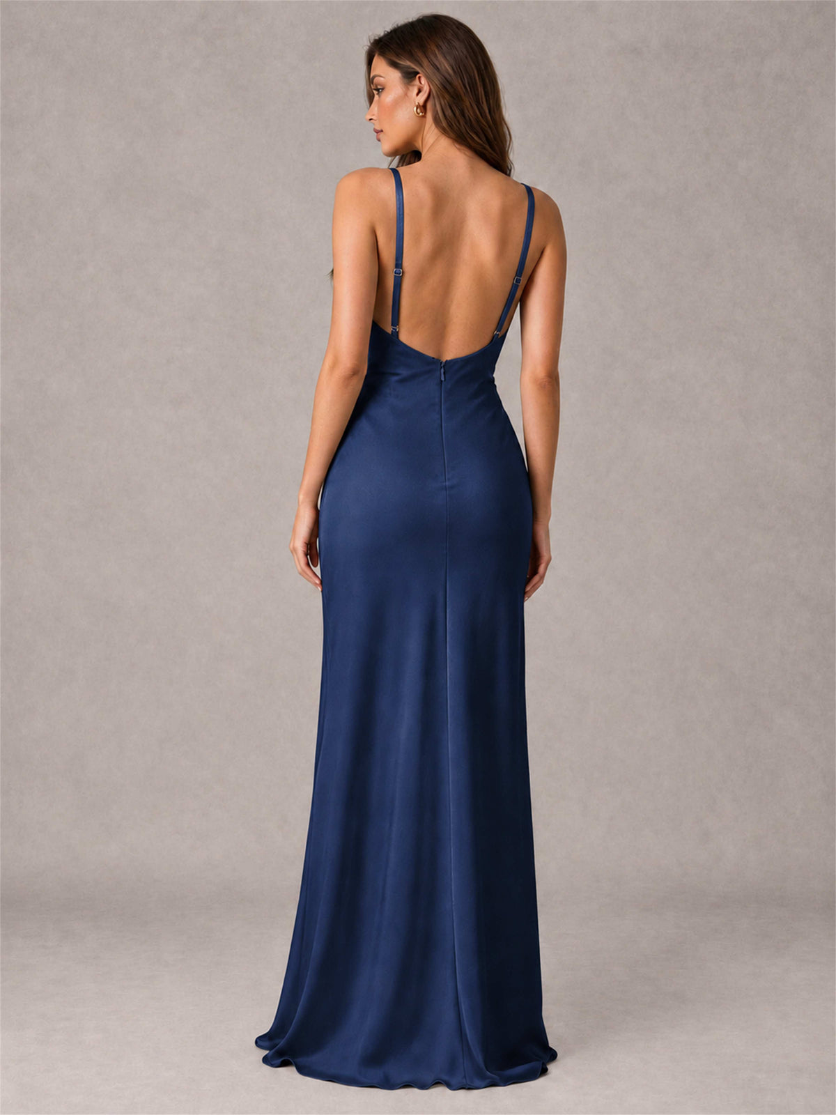 V-Neck Mermaid Satin Spaghetti Straps Floor-Length Wedding Guest Dress with Cape