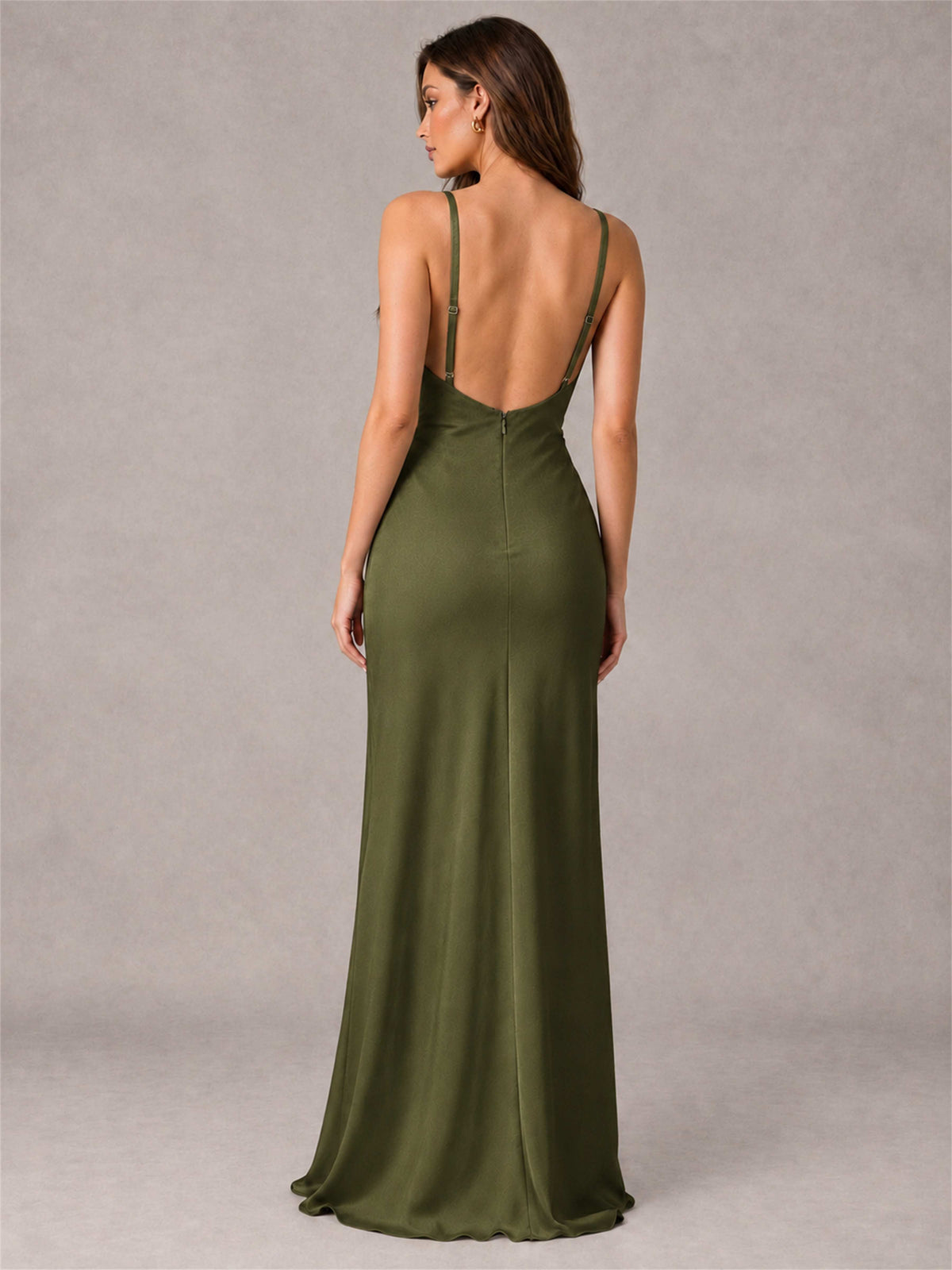 V-Neck Mermaid Satin Spaghetti Straps Floor-Length Wedding Guest Dress with Cape