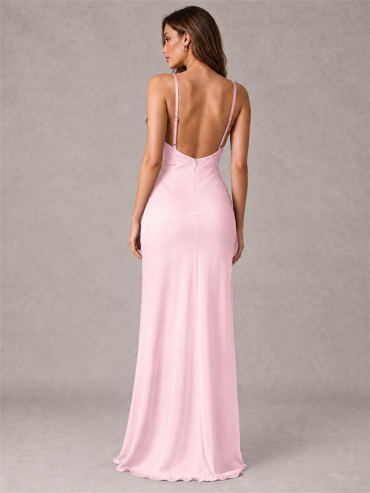 V-Neck Mermaid Satin Spaghetti Straps Floor-Length Wedding Guest Dress with Cape